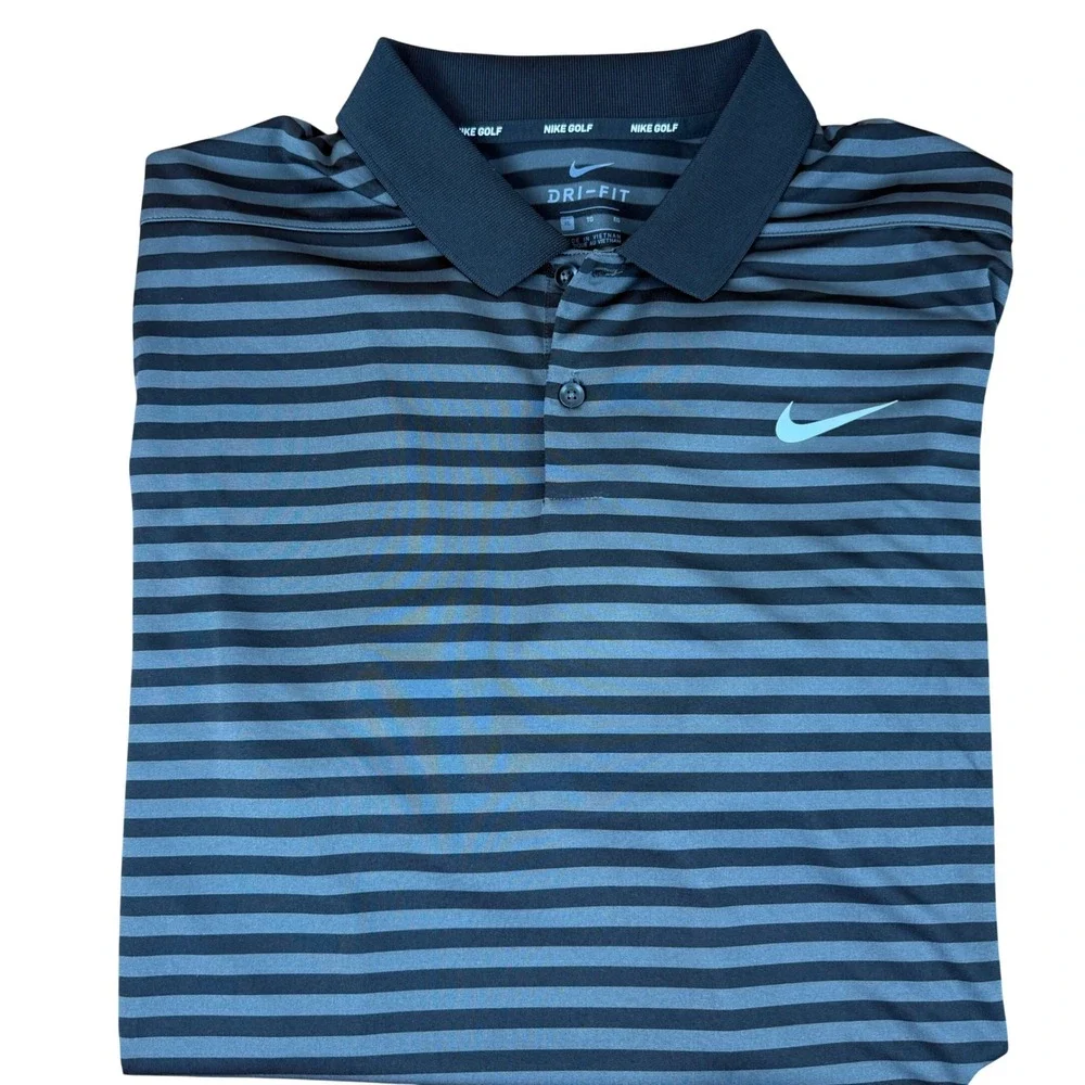 Nike Golf Dri-Fit Men's‎ XL Black Gray Stripe Polo Shirt Performance Golf Shirt
